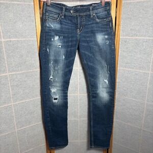 Silver Tuesday Mid Skinny Jeans‎ Women's size W28/L29 Dark Distressed